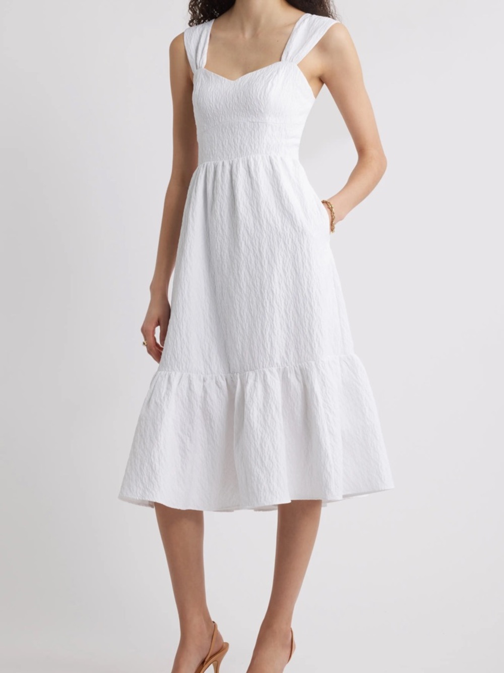 Chelsea28 White Textured Maxi Dress with Wide Straps